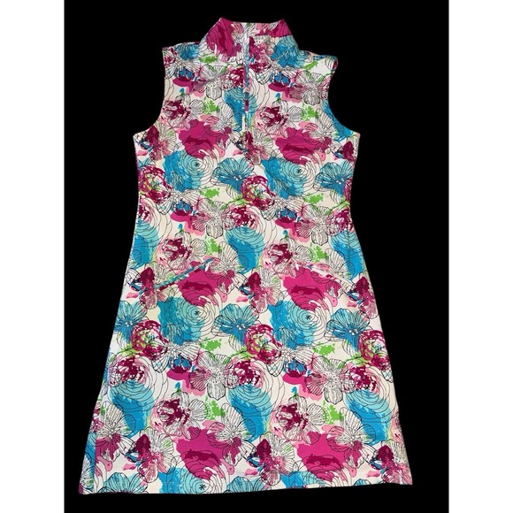 IBKUL Dresses & Skirts - IBKUL Paddy Hot Multicolor Golf Dress Sleeveless Mock Neck Pickleball UPF Sz M